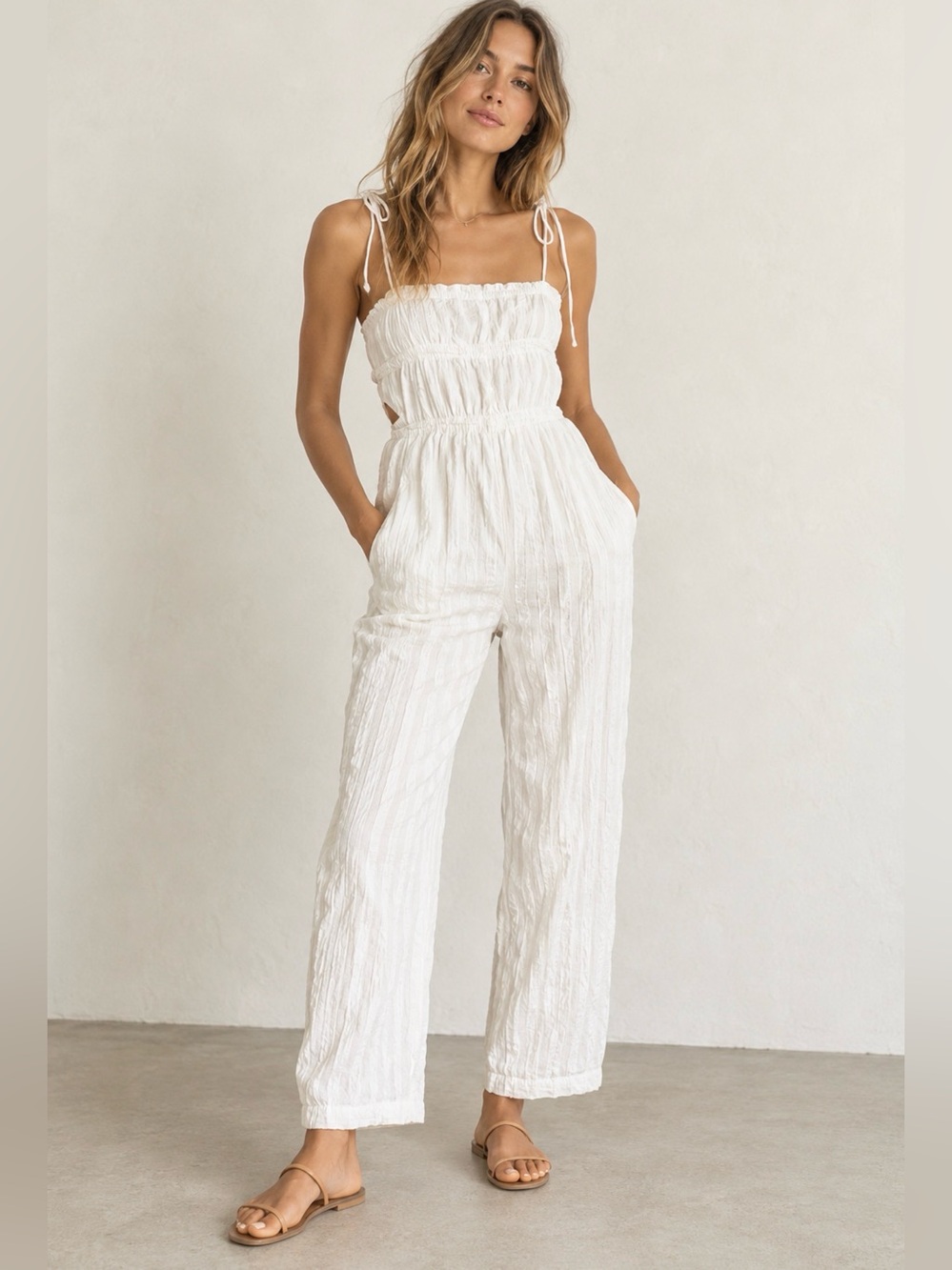 BEIGE BOTANY white Cut Out strappy jumpsuit